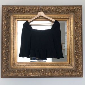 American Eagle Black Smocked Square-Neck Top